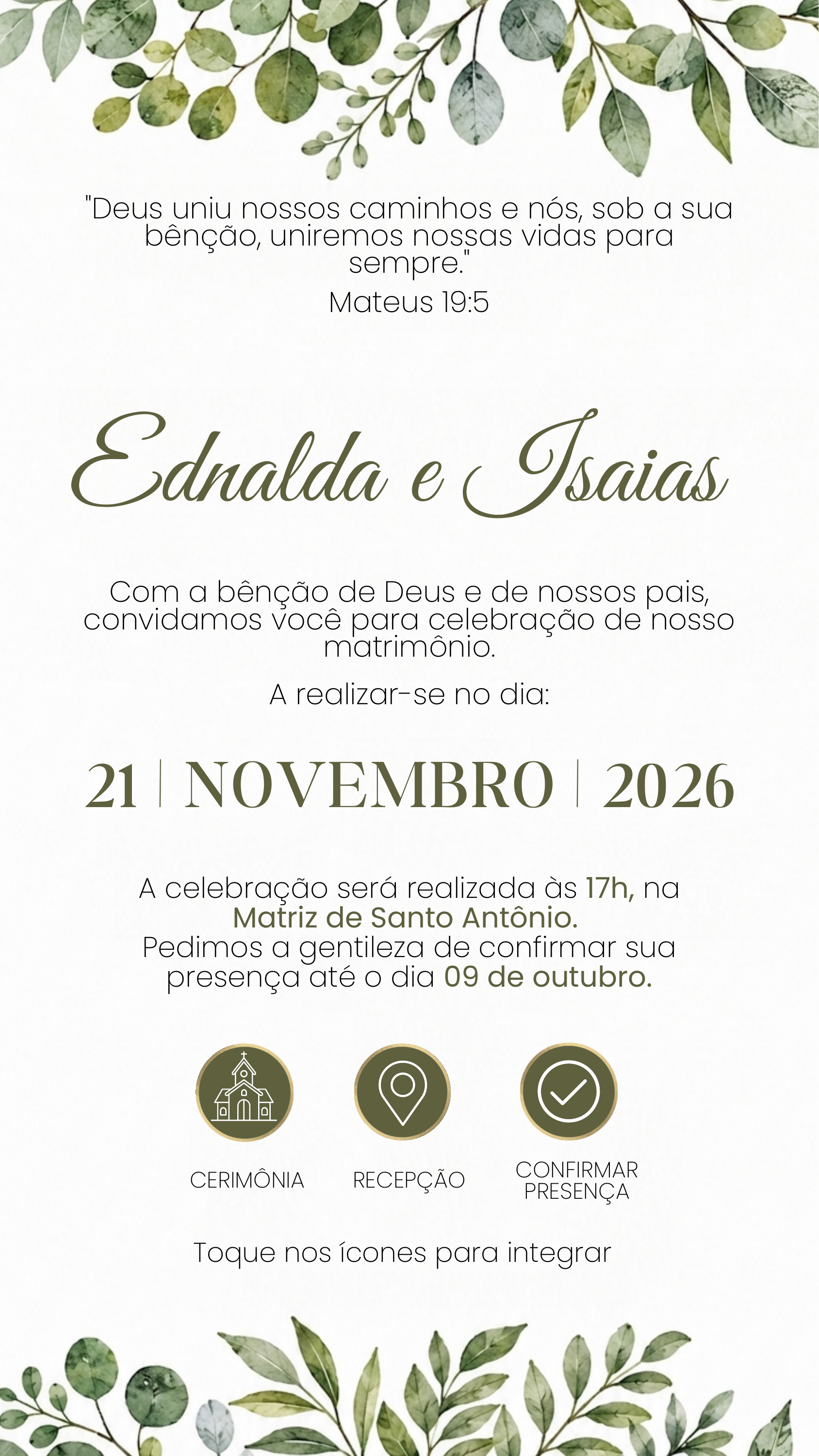 Informações de cerimônia, recepção e confirmação de presença